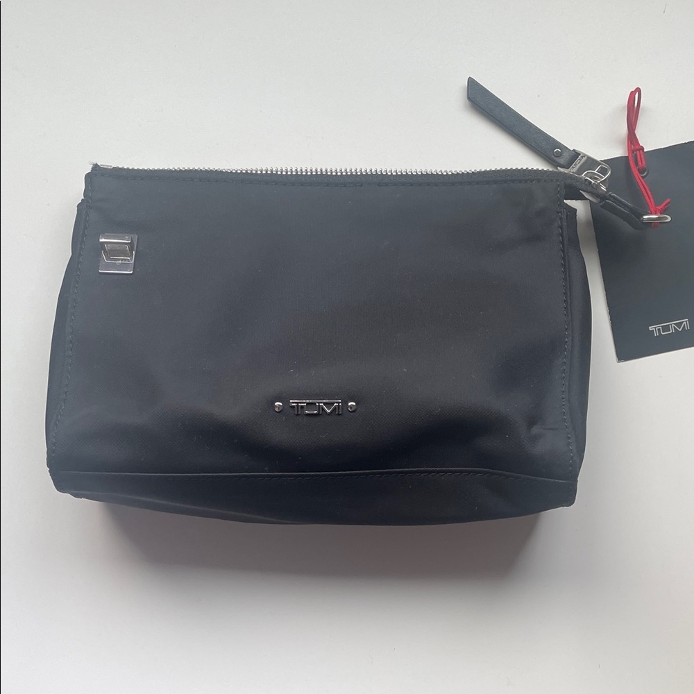 Tumi Small Travel Cosmetic Bag black nylon silver hardware